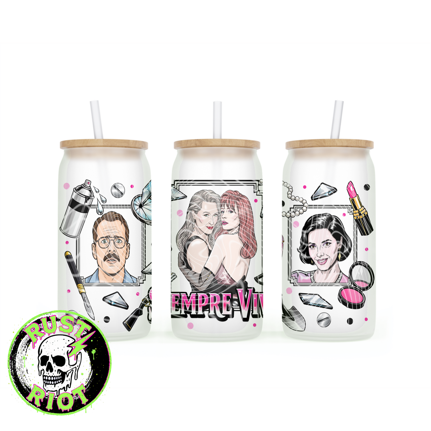 Siempre Viva | Immortal Glam Horror Design | 16oz Glass Can Wrap | Digital Download PNG for Sublimation & UVDTF Printing