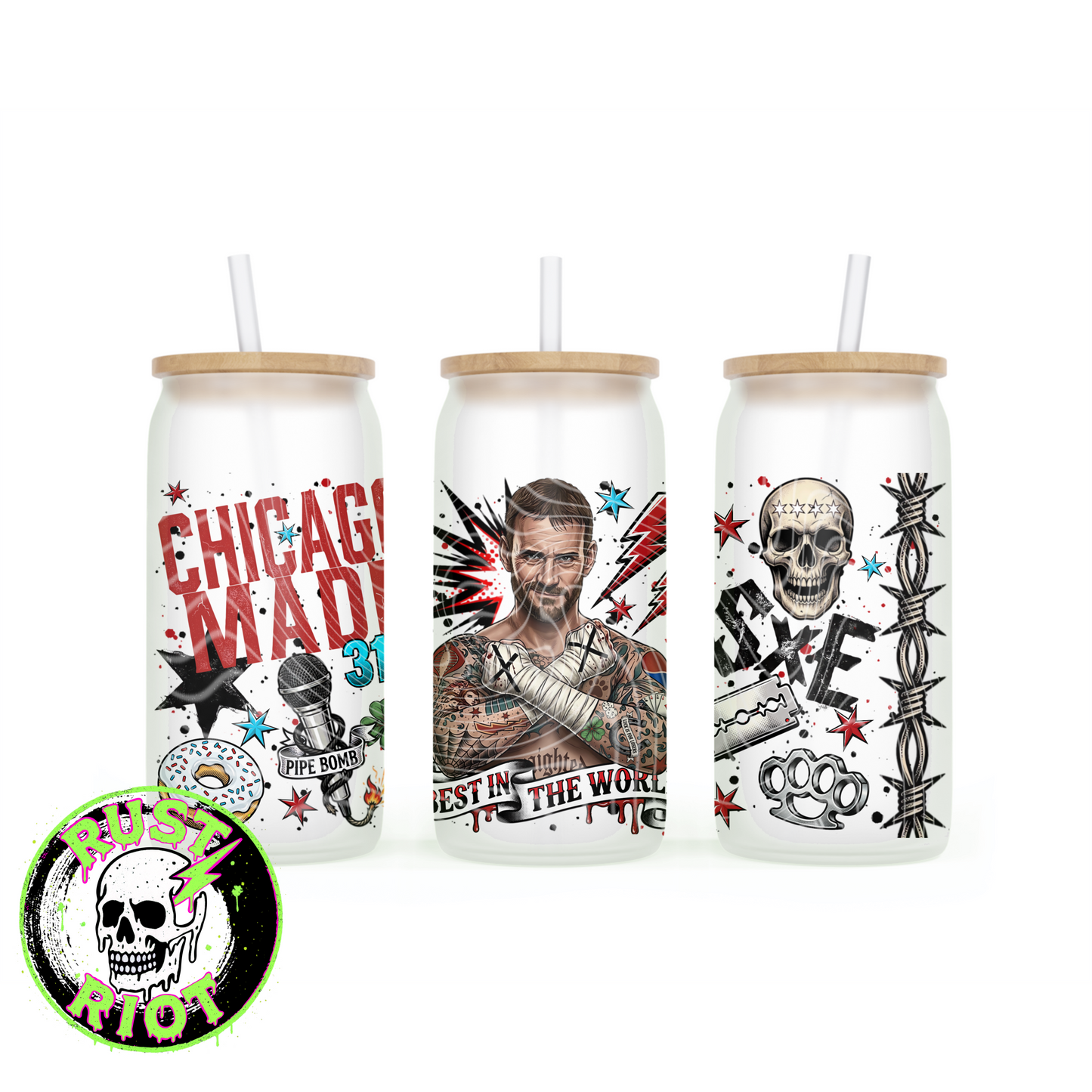 Chicago Made | Tattoo Comic Graphic | 16oz Glass Can Wrap PNG Digital Download