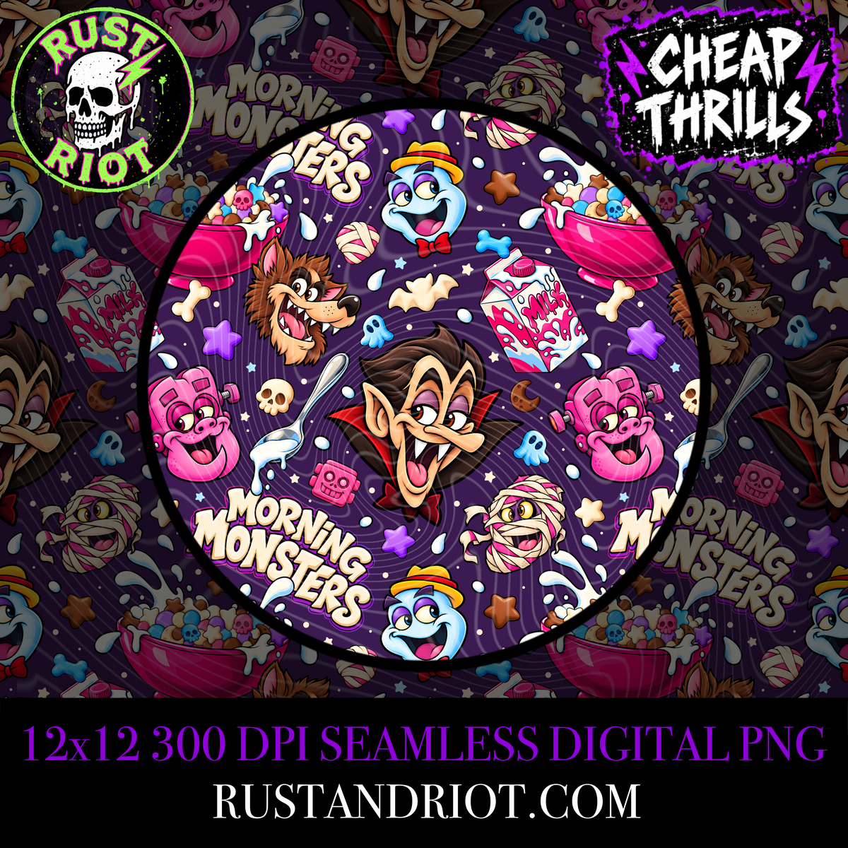 Morning Monsters | Retro Monster Cereal Collection | PNG Digital Download