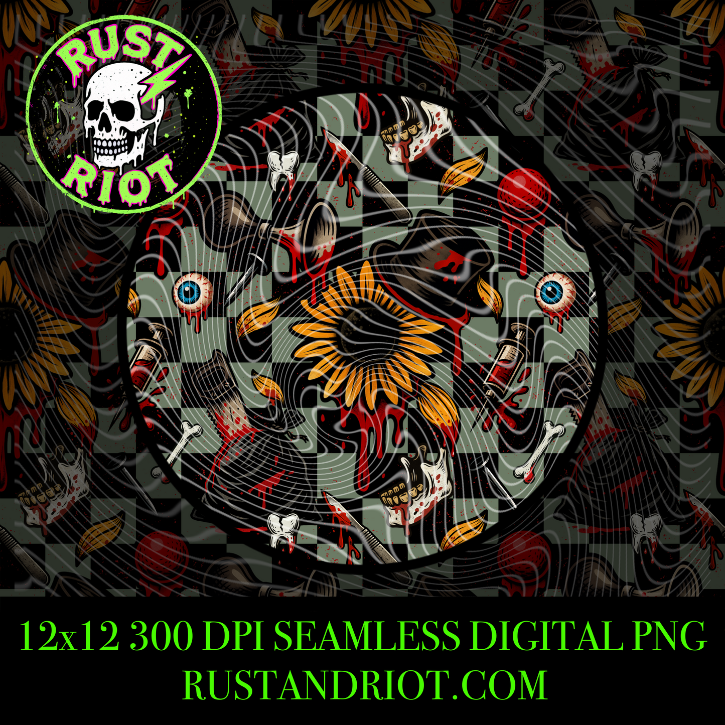 Truly Terrifying Seamless PNG | Horror Clown Pattern | Blood, Sunflowers & Gorecore Design