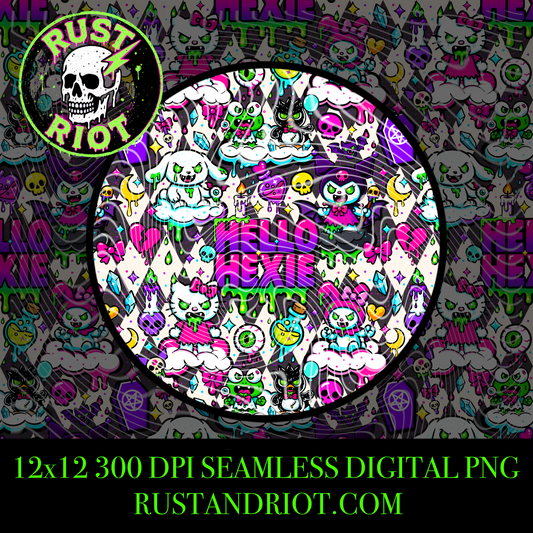 Hello Hexie Seamless Pattern | Creepy Cute Pastel Goth PNG