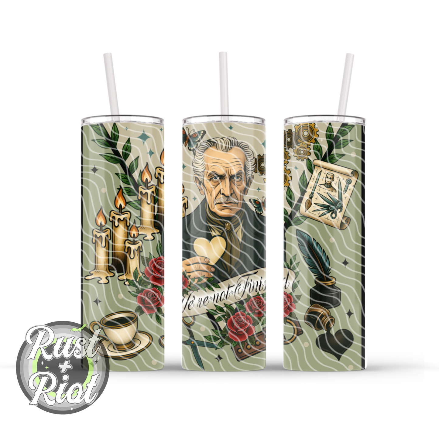 Serving Tea - The Inventor and The Creation 20oz Tumbler Wrap Digital Download - Neo Traditional Gothic Inspired Graphic