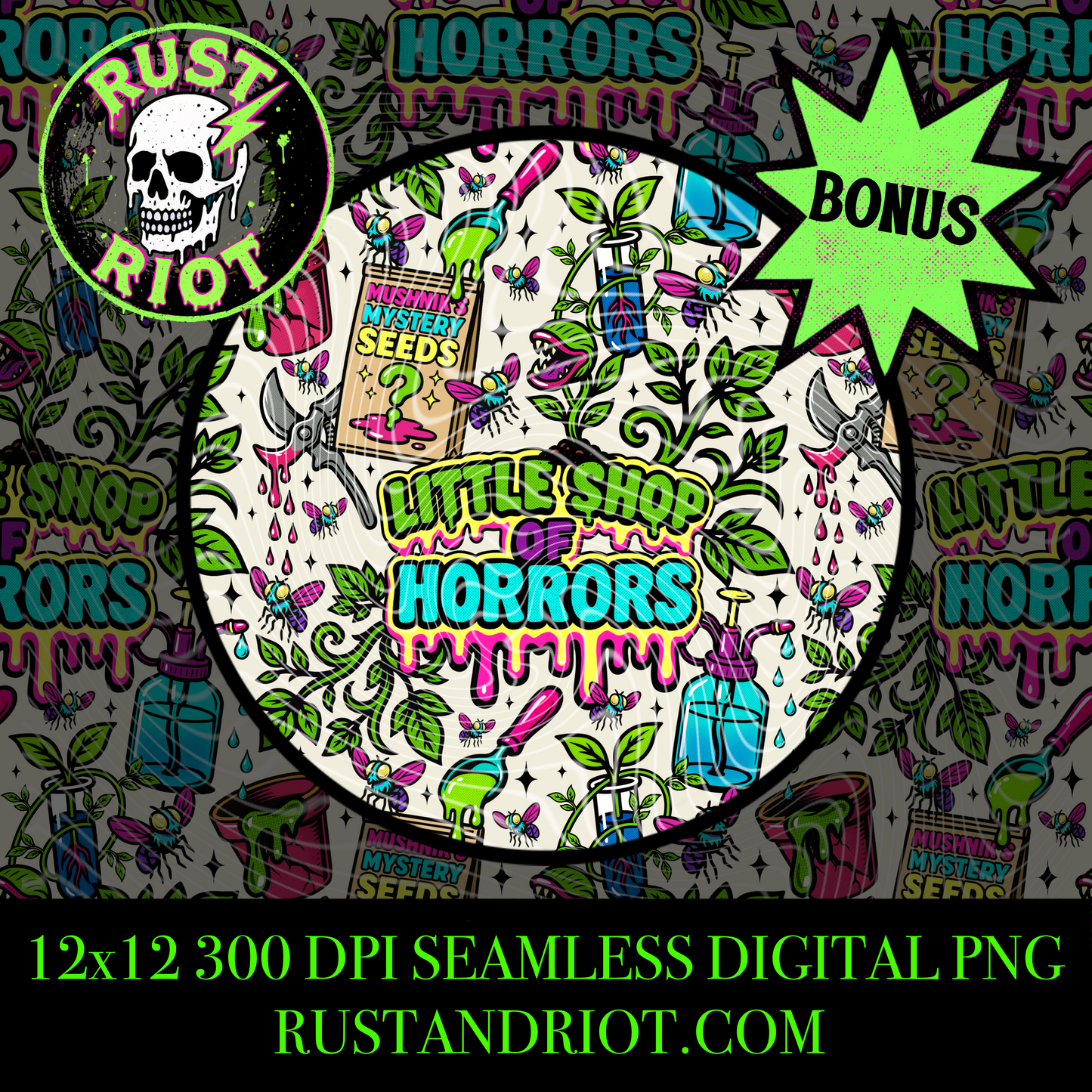 Skid Row Grow | Retro Horror Botanical Everything Bundle | PNG Digital Download