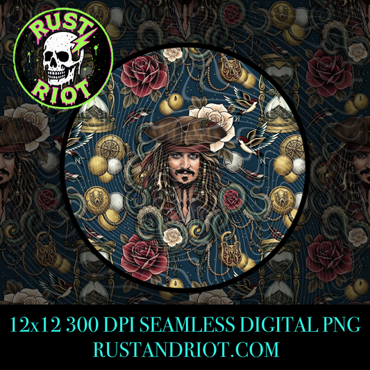 Dead Man’s Gold Part II Seamless Pattern | Pirate Tattoo Style Repeat | PNG Digital Download