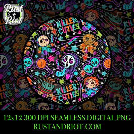 Killer Cuties Seamless Pattern Digital Download - Creepy Cute Horror PNG for Fabric, Printing and Crafts