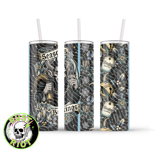 Season’s Beatings | Krampus Horror Holiday | 20oz Skinny Tumbler Wrap Digital Download PNG