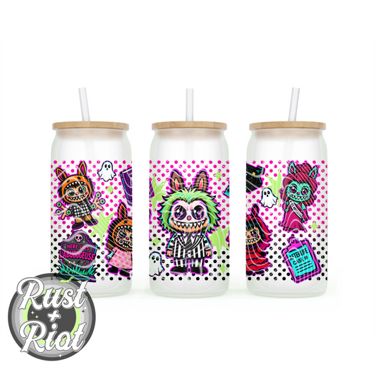 It’s Showtime 16oz Glass Can Wrap PNG - Neon Horror Mash Up Design