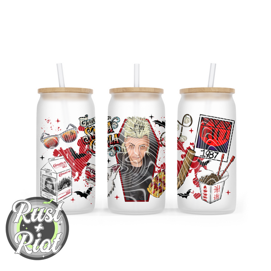 All the Damn Vampires 16oz Glass Can Template Design PNG, 1980s Cult Classic Horror Movie Digital Graphic Image for UVDTF and Sublimation Printing