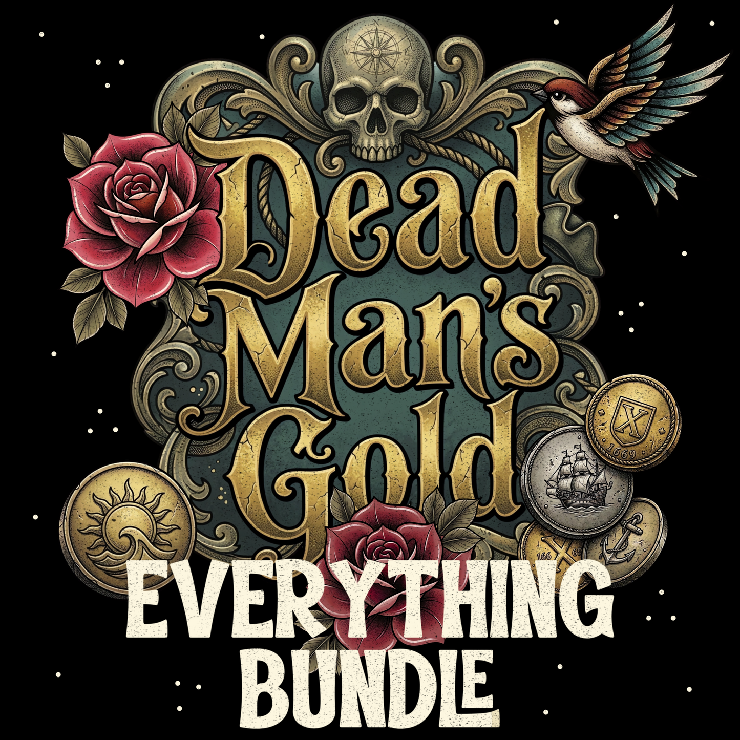 Dead Man’s Gold Everything Bundle | Tattoo Style Pirate Graphic Set | PNG Digital Download