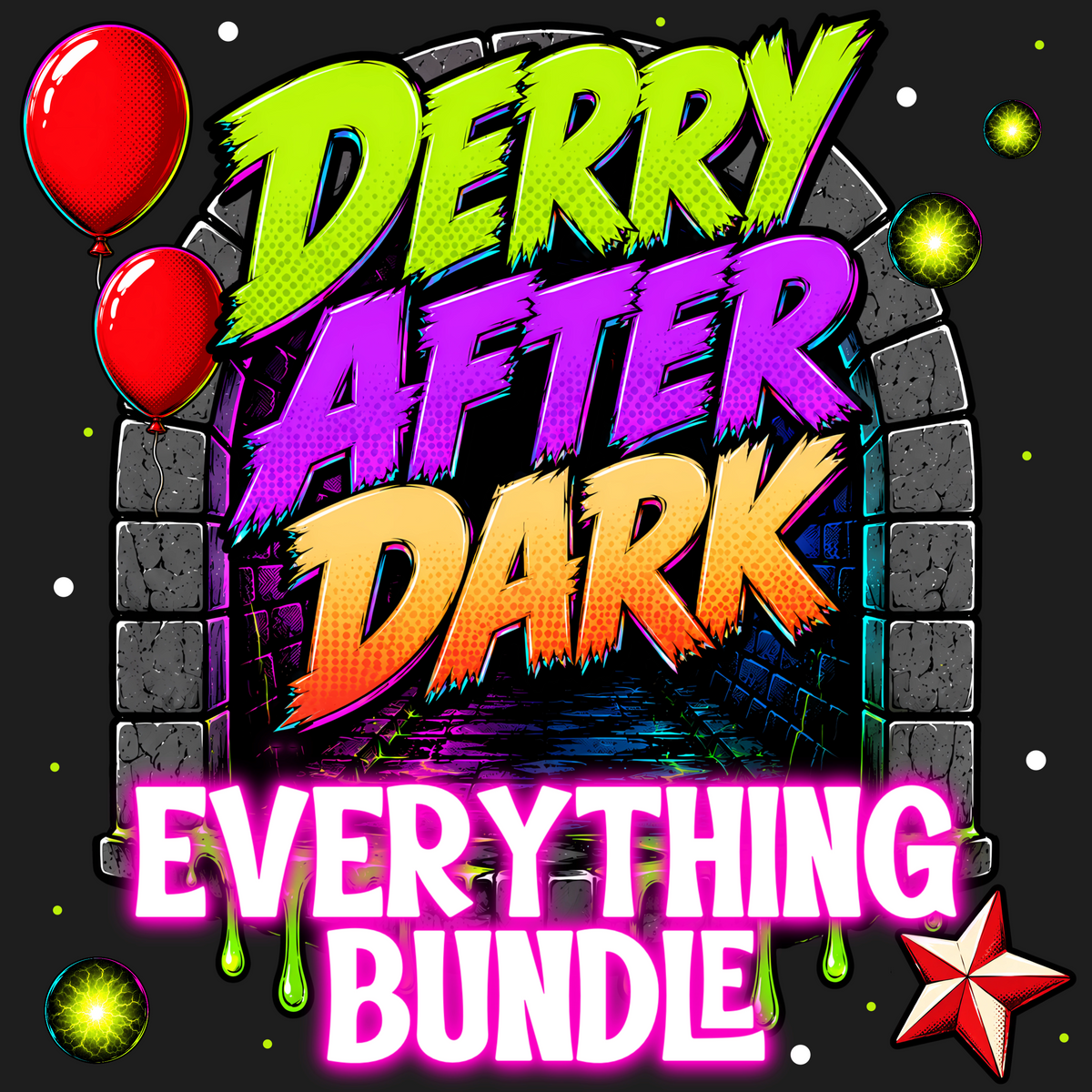 Derry After Dark Everything Bundle | Neon Comic Horror | PNG Digital Download