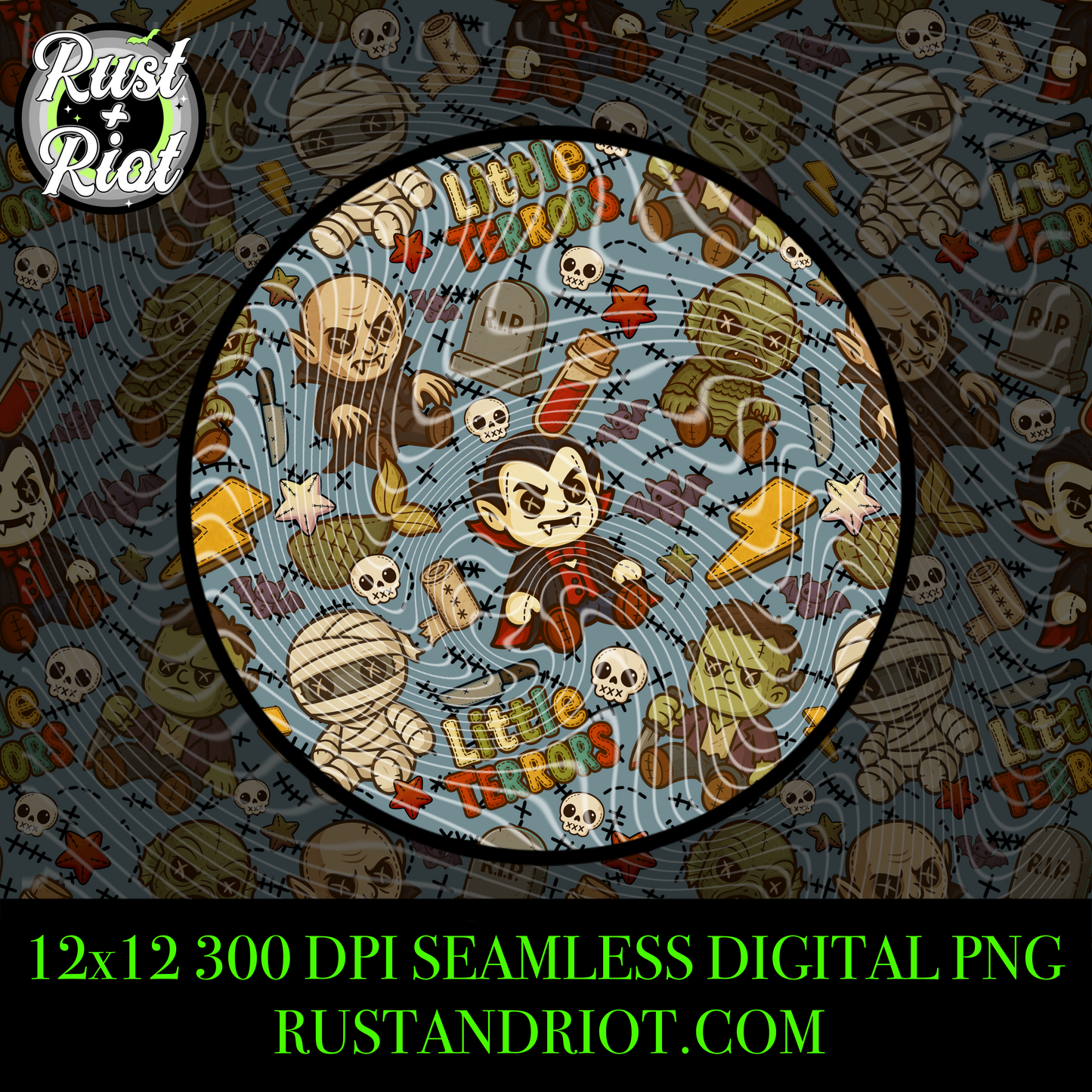 Little Terrors – Cute Horror Monster Seamless Pattern PNG