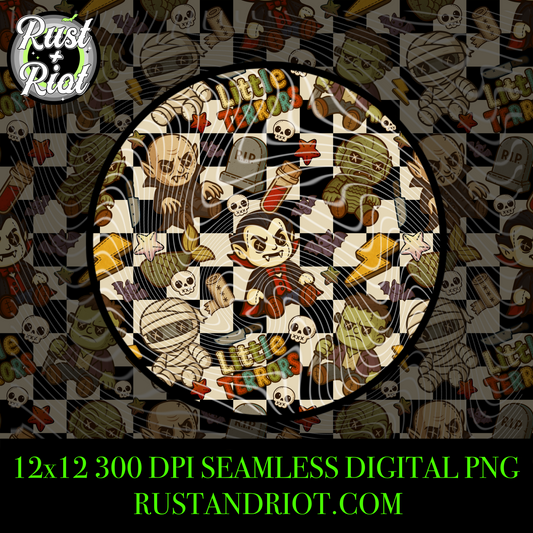 Little Terrors – Cute Horror Monster Seamless Pattern PNG