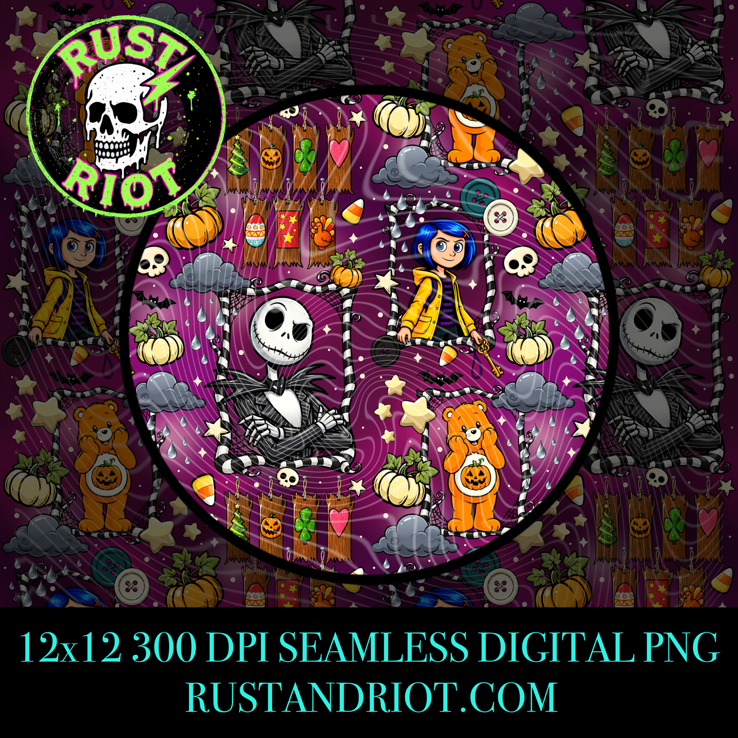 Halloween Mash Up Seamless Pattern | Spooky Cute Fall Repeat | PNG Digital Download