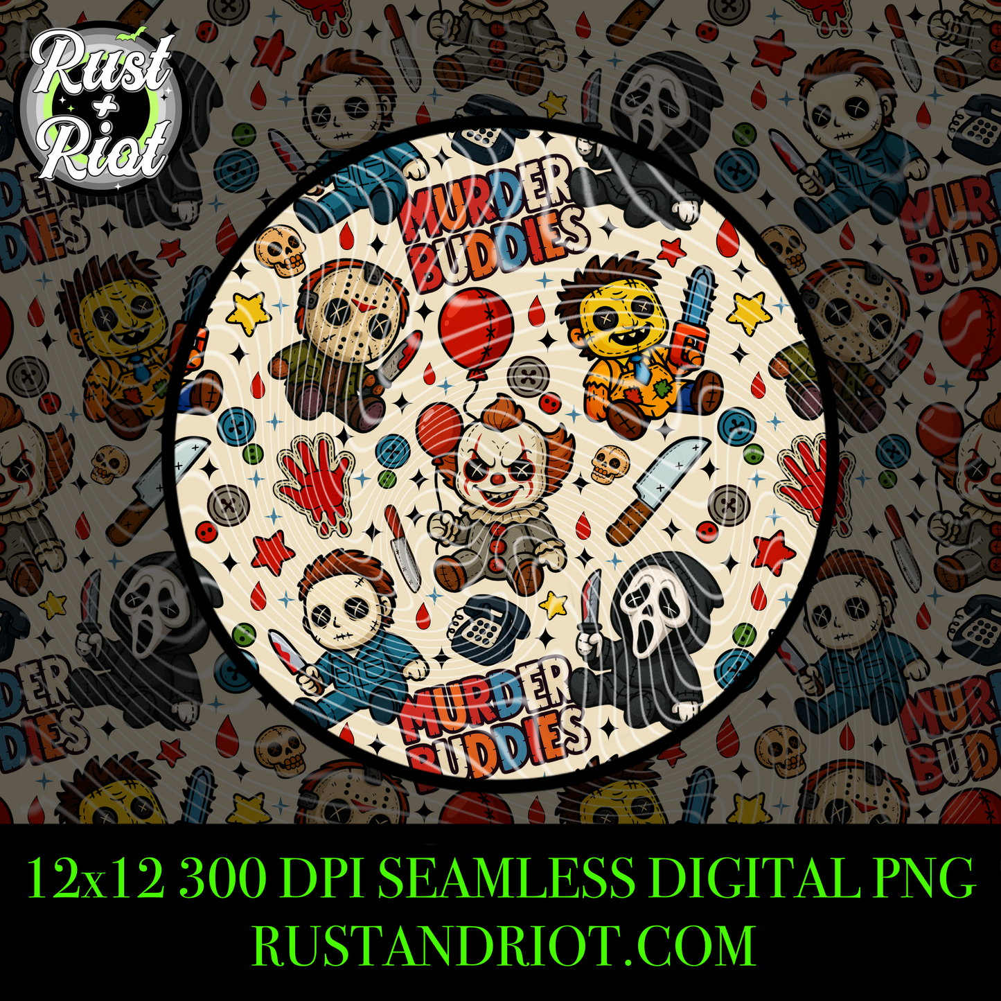 Murder Buddies – Creepy Cute Horror Seamless Pattern