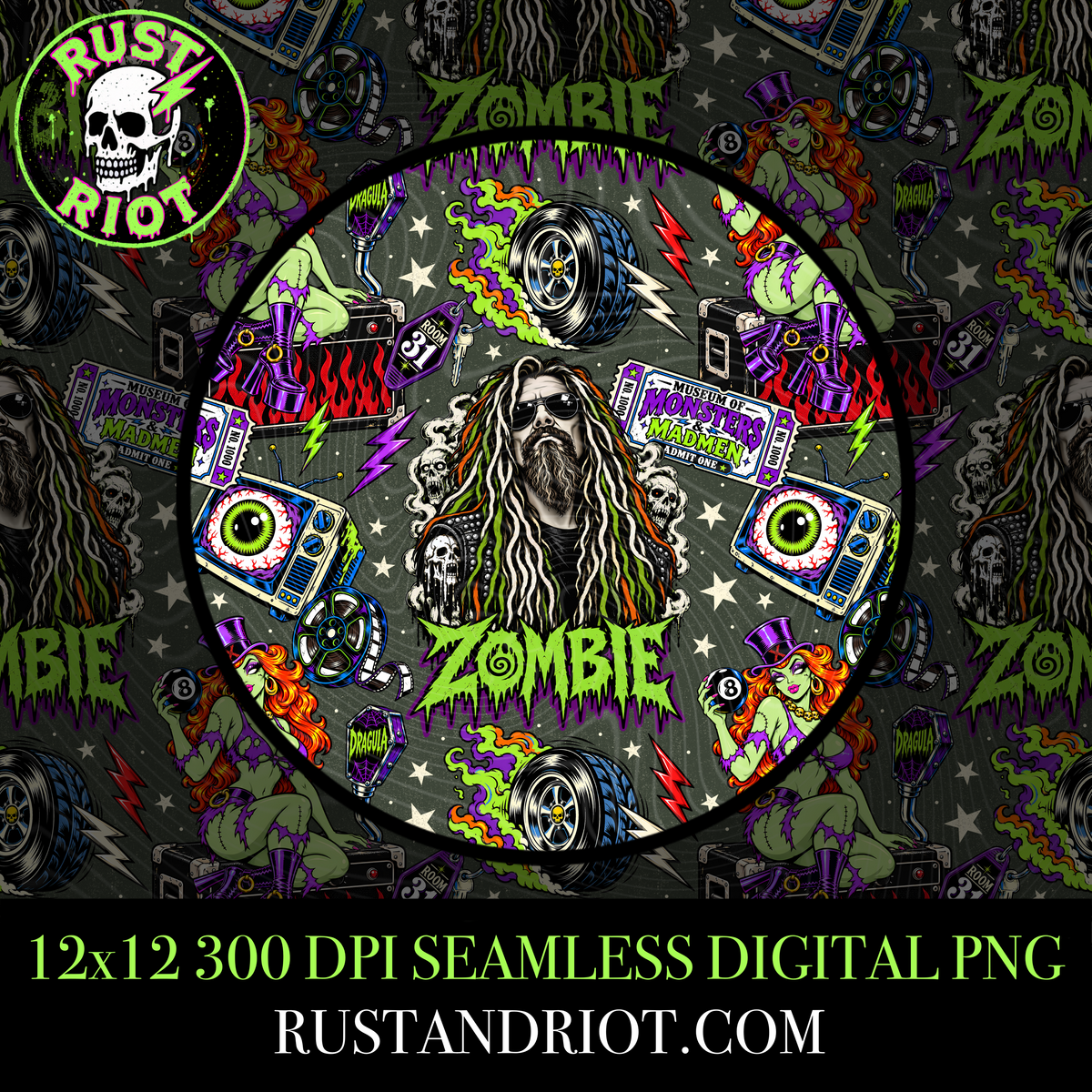 Electric Devil Seamless Pattern | Rock & Roll Horror | PNG Digital Download