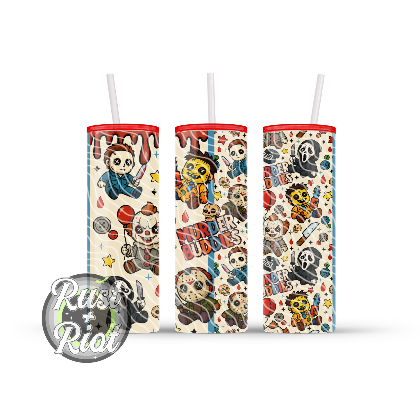 Murder Buddies Tumbler Wrap – Creepy Cute Plush Horror Design