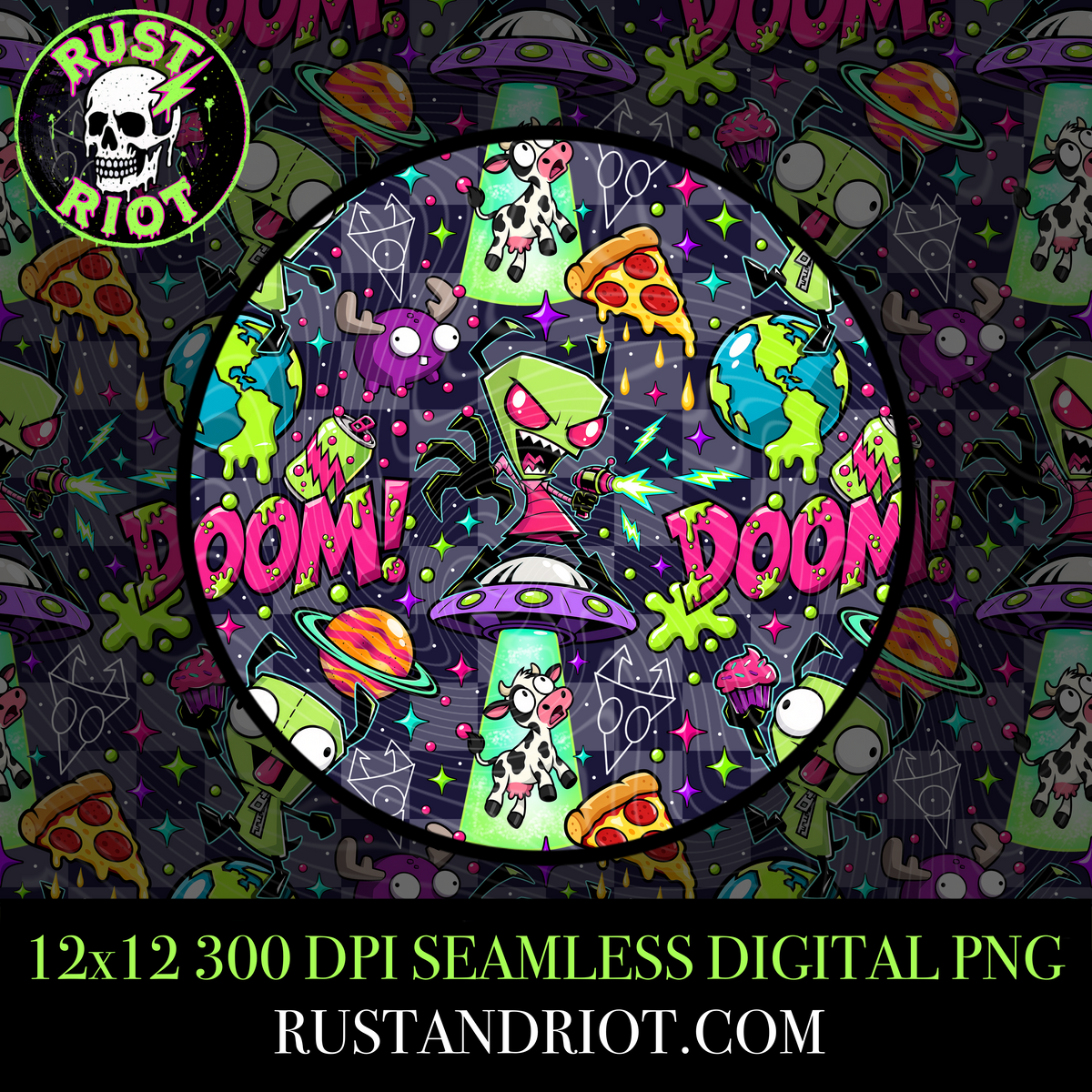 Earth Problems -Doom Everything Bundle | Neon Alien Sci-Fi Graphic Set | PNG Digital Download