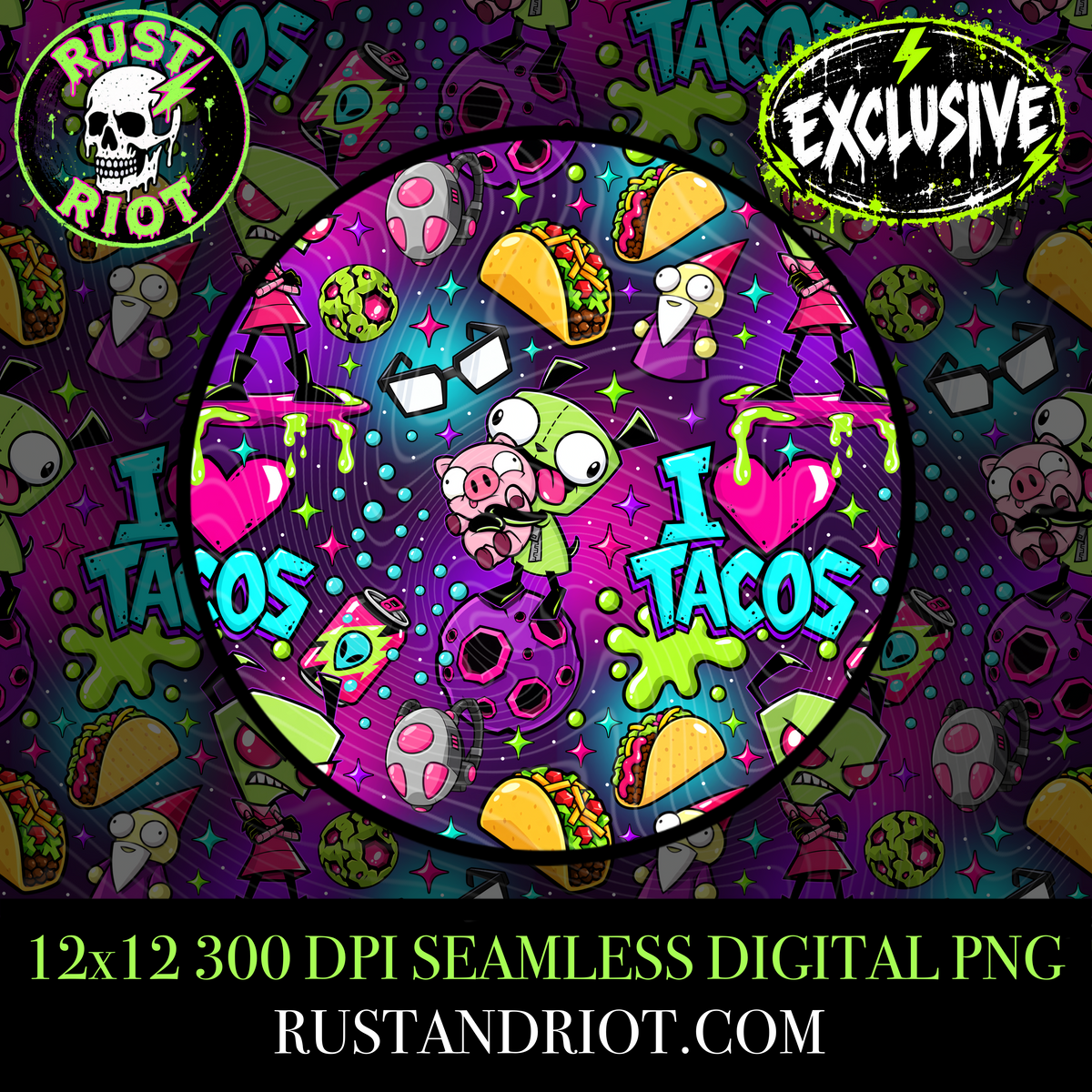 Earth Problems - I ❤️ Tacos Everything Bundle | Neon Alien Sci-Fi Graphic Set | PNG Digital Download (Copy)