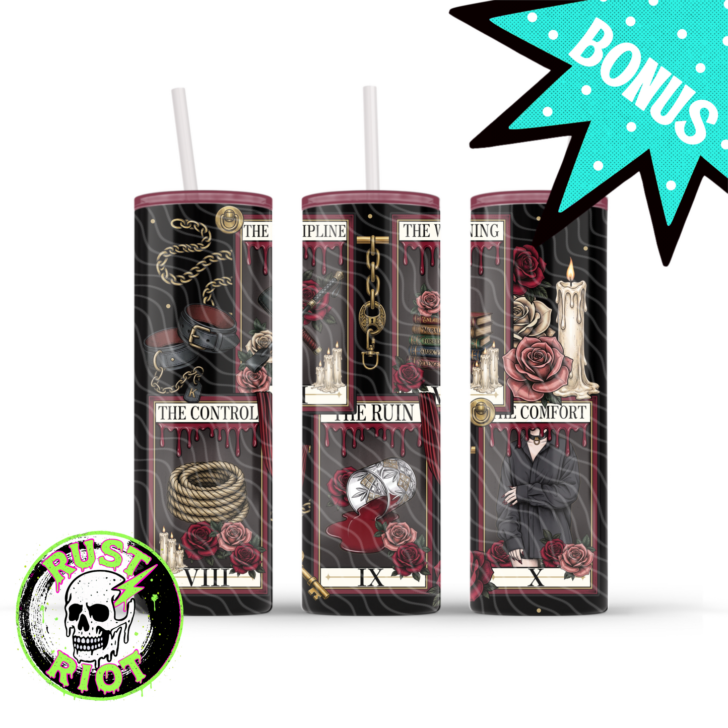 Obey Arcana | Dark Romance Tarot Graphic | 20oz Skinny Tumbler Wrap PNG Digital Download