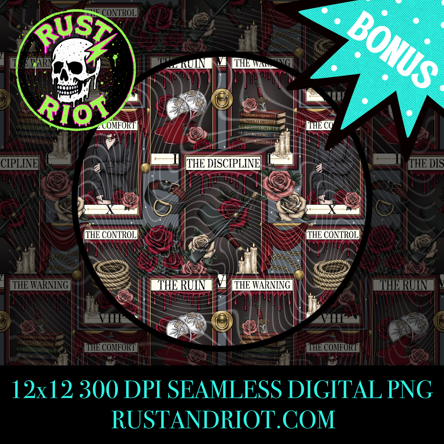 Obey Arcana Seamless Pattern | Dark Romance Tarot Graphic | PNG Digital Download