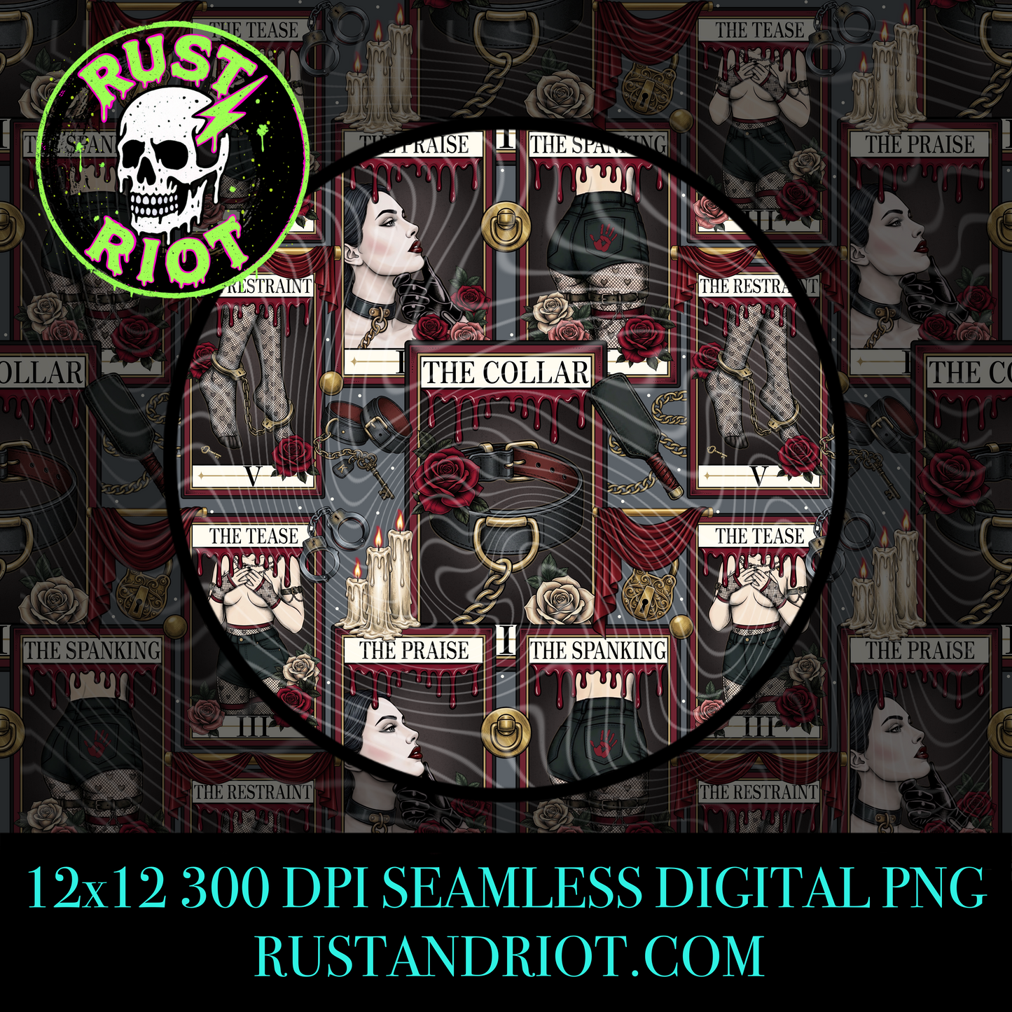 Obey Arcana Seamless Pattern | Dark Romance Tarot Graphic | PNG Digital Download