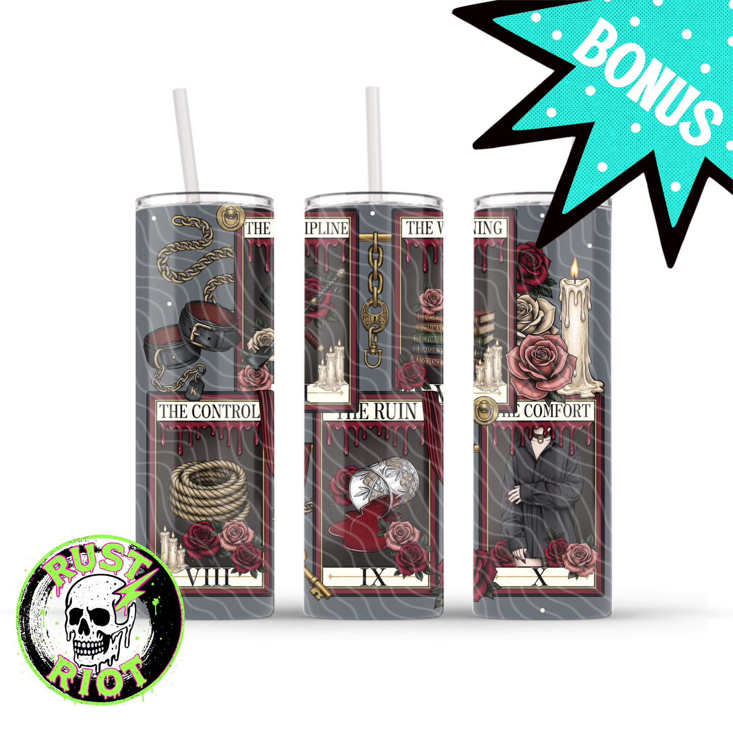 Obey Arcana | Dark Romance Tarot Graphic | 20oz Skinny Tumbler Wrap PNG Digital Download
