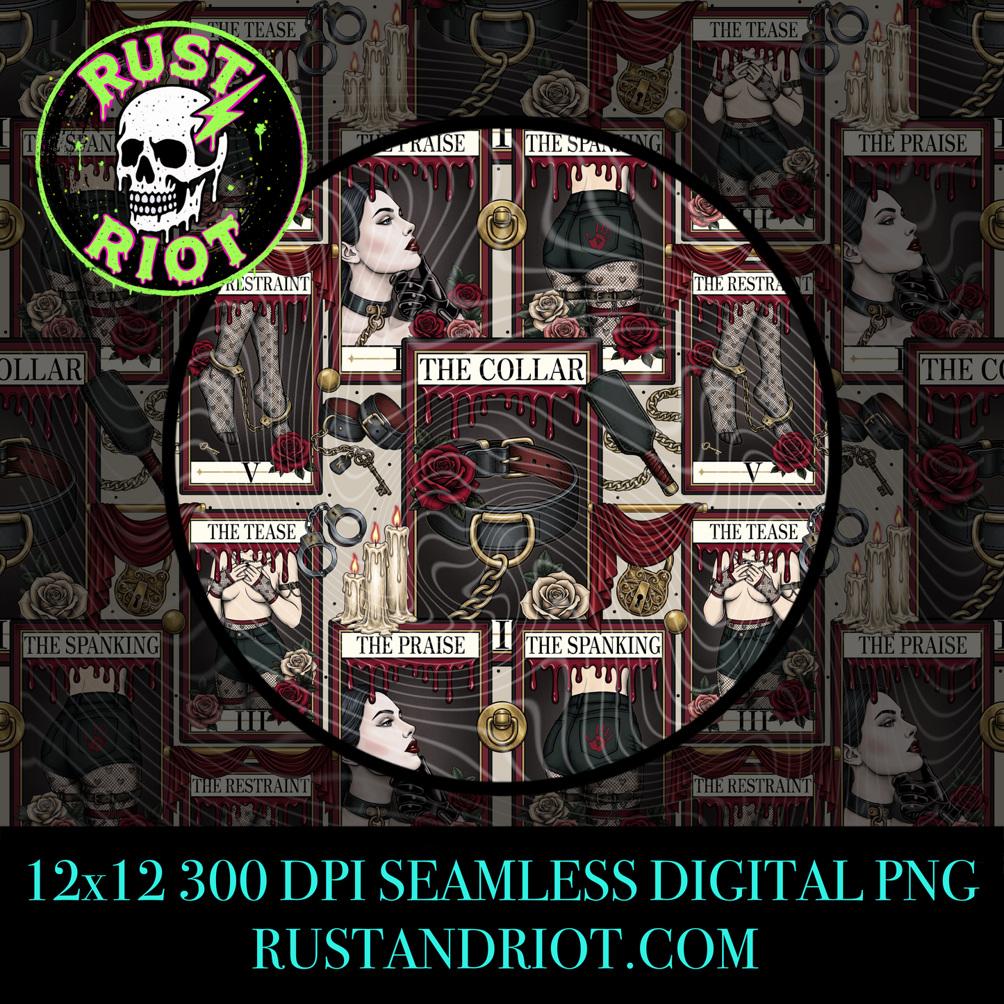 Obey Arcana Seamless Pattern | Dark Romance Tarot Graphic | PNG Digital Download