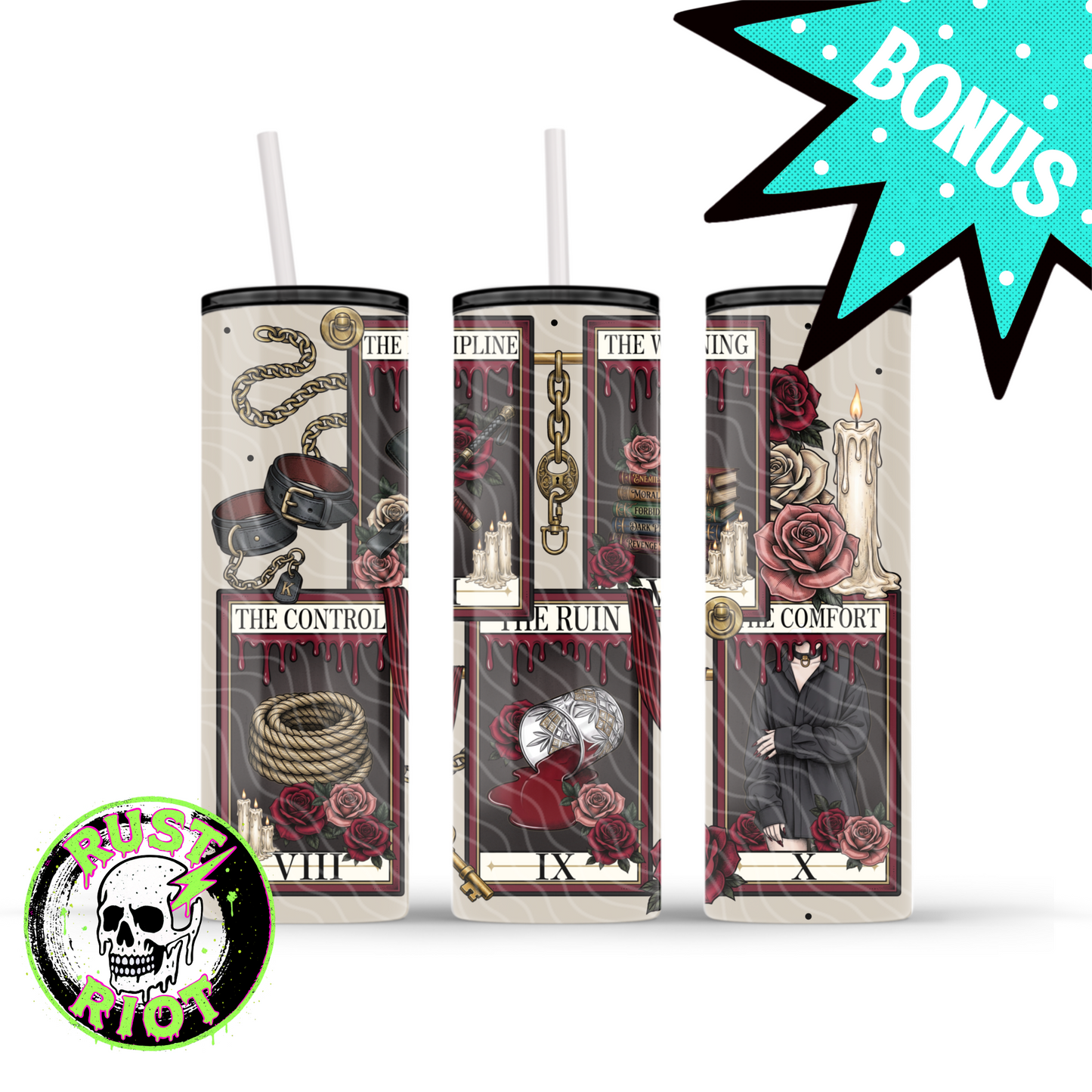 Obey Arcana | Dark Romance Tarot Graphic | 20oz Skinny Tumbler Wrap PNG Digital Download