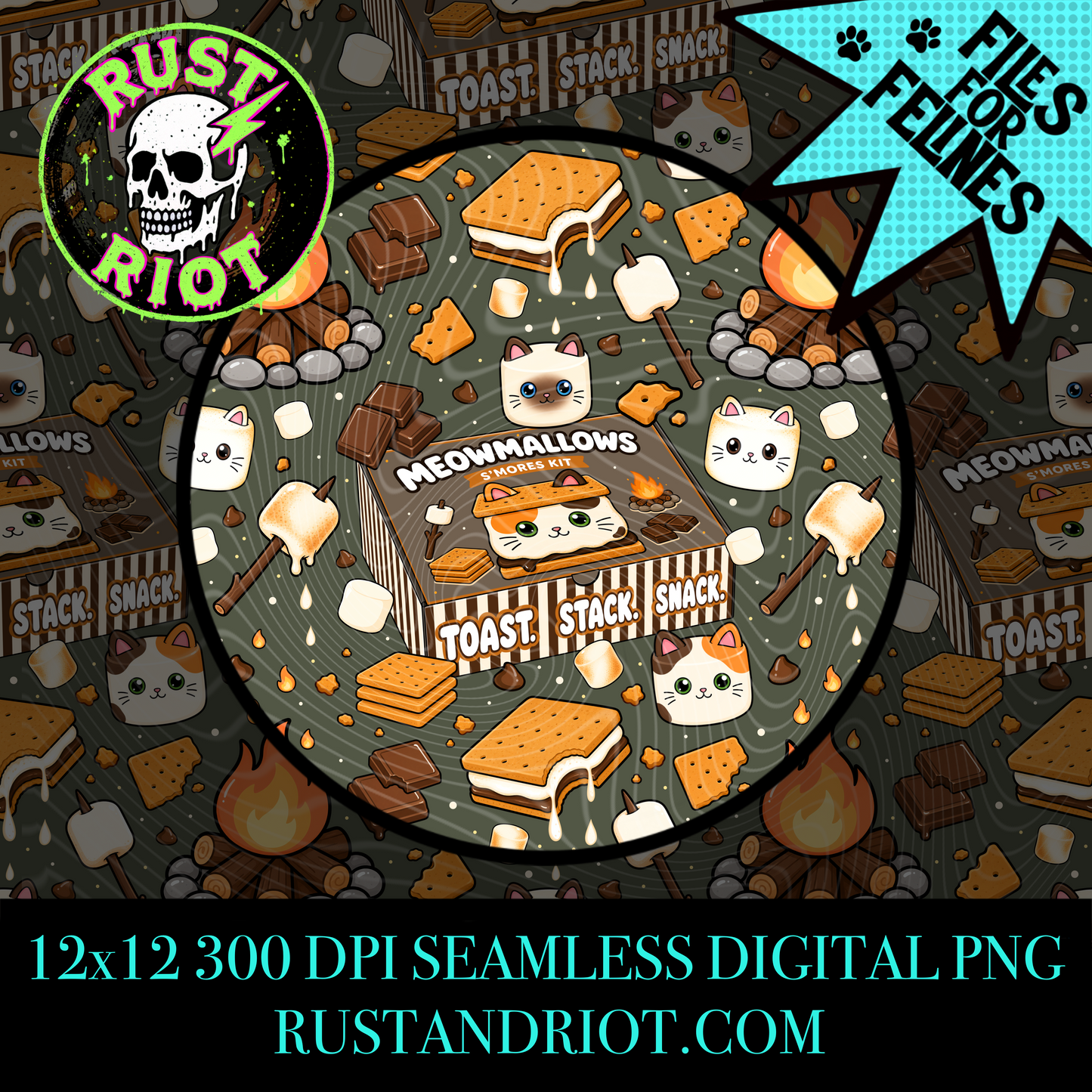 Meowmallow S’mores | Kitty Campfire Collection | PNG Digital Download