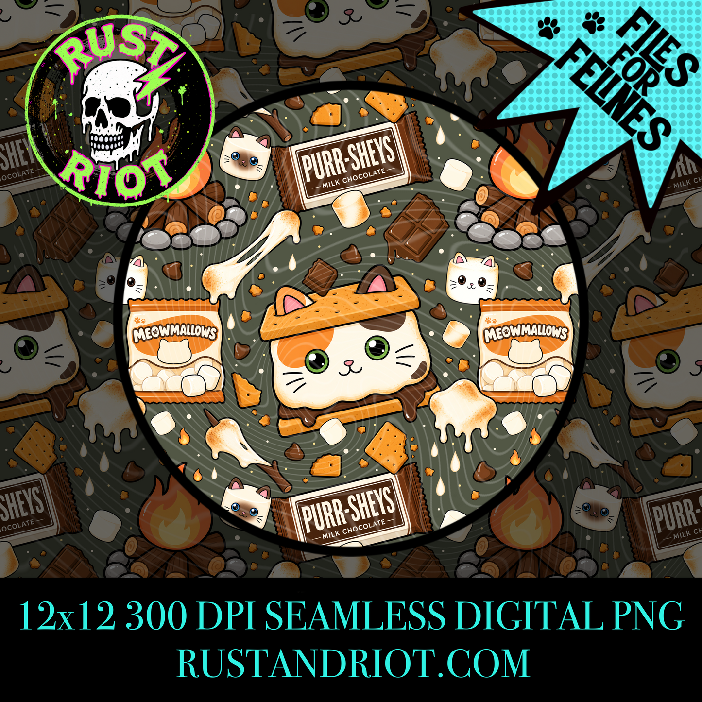 Meowmallow S’mores | Kitty Campfire Collection | PNG Digital Download