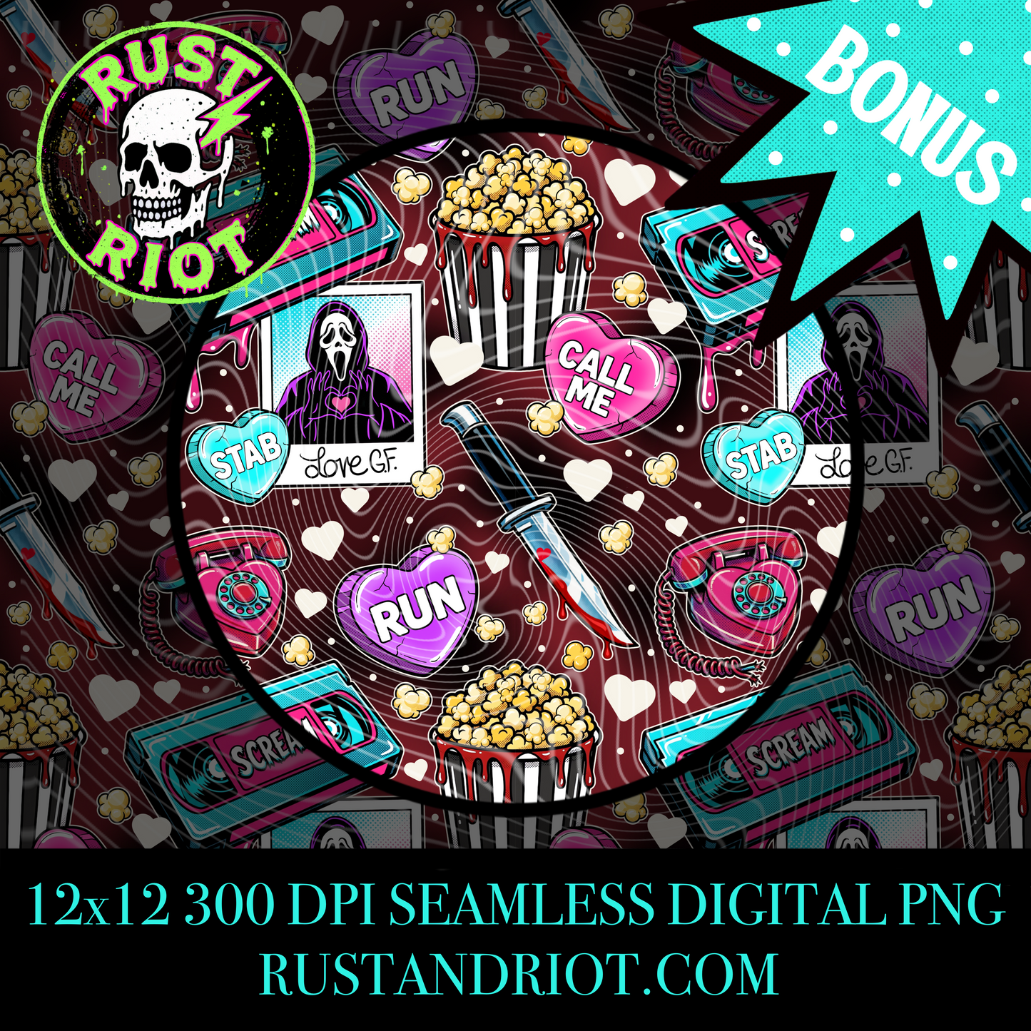 Be My Victim | Cult Slasher Seamless Pattern | PNG Digital Download