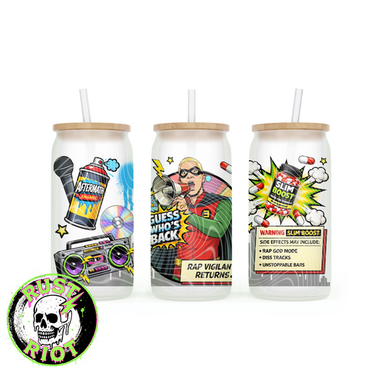 Detroit’s Most Wanted – Side B (Rap Vigilante) | Bold Comic Graphic | 16oz Glass Can Wrap PNG Digital Download