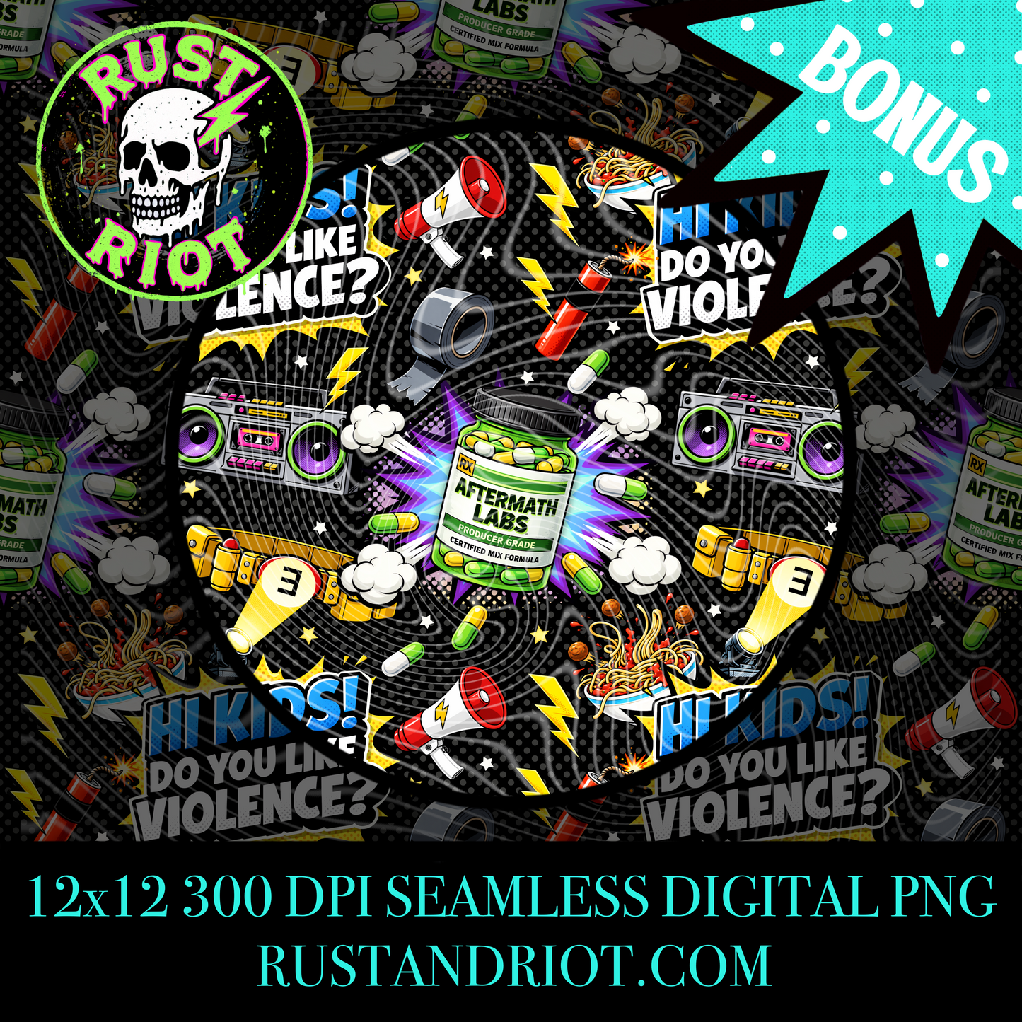 Detroit’s Most Wanted - Side B (Rap Vigilante) Seamless Pattern | Bold Comic Repeat | PNG Digital Download