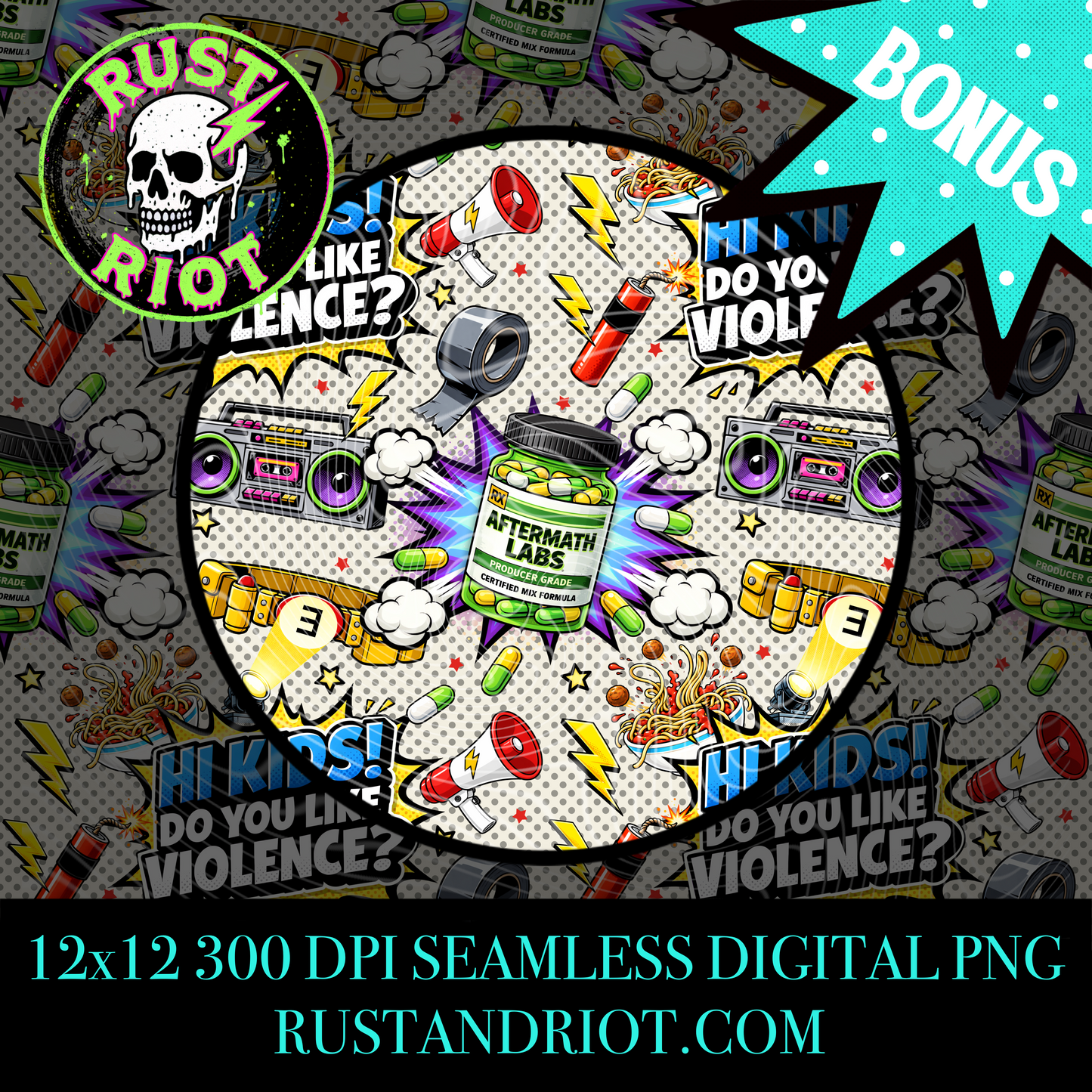 Detroit’s Most Wanted - Side B (Rap Vigilante) Seamless Pattern | Bold Comic Repeat | PNG Digital Download