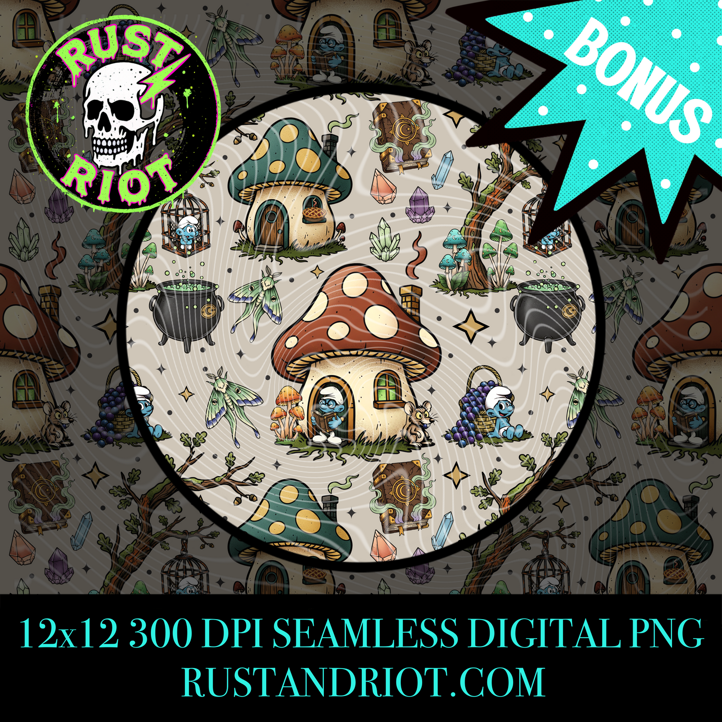 Woodland Tarot Seamless Pattern | Whimsical Forest Mystic Repeat | PNG Digital Download