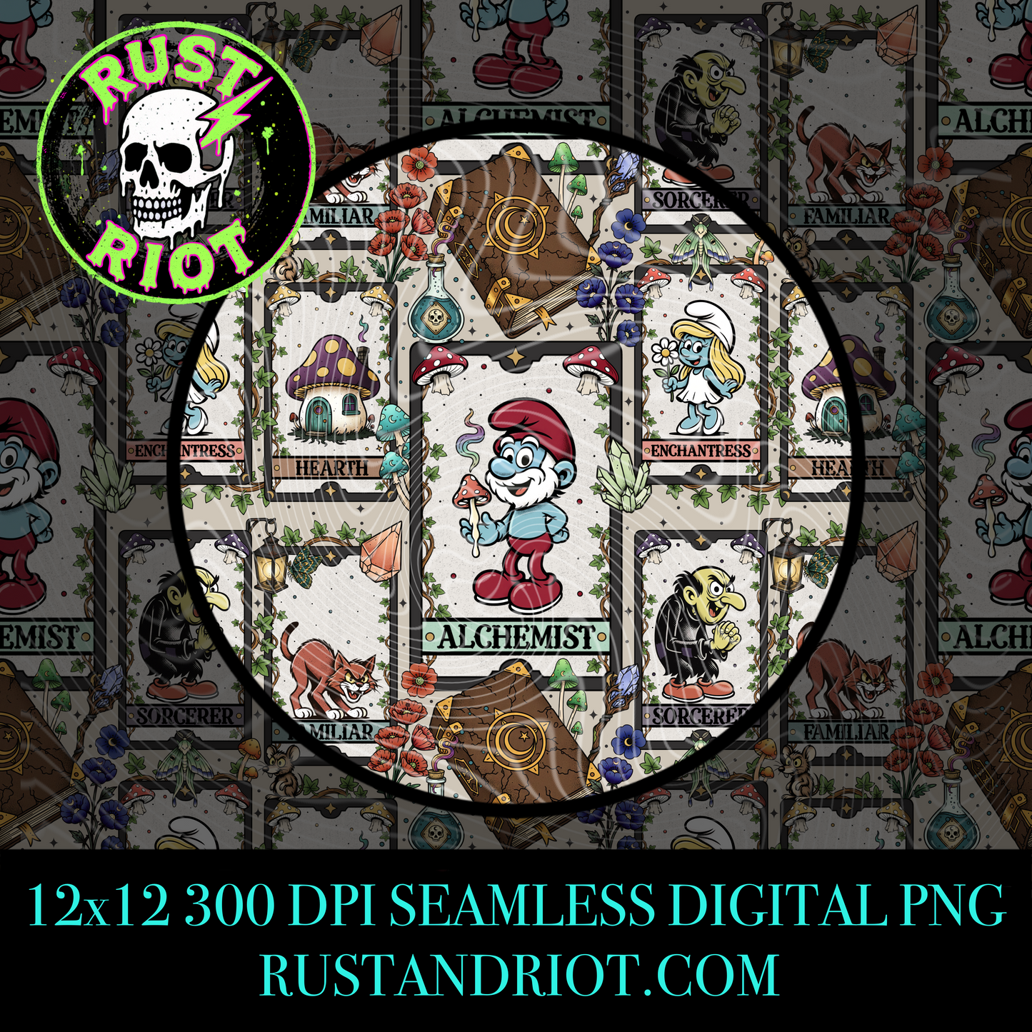 Woodland Tarot Seamless Pattern | Whimsical Forest Mystic Repeat | PNG Digital Download