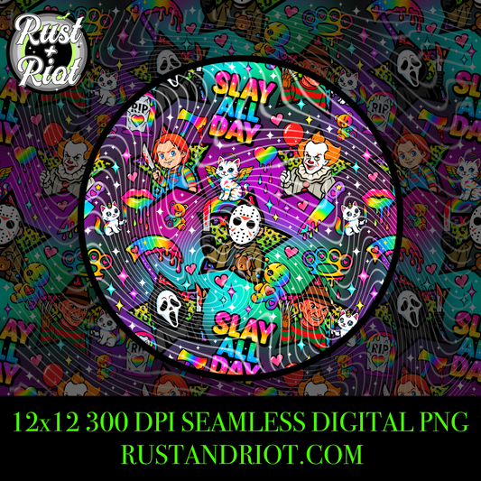 Slay All Day Seamless PNG - 90s Horror Pattern for Crafters