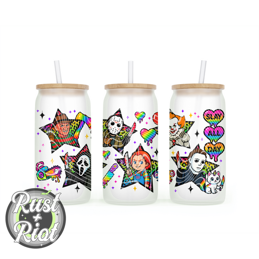 Slay All Day 16oz Glass Can Wrap Digital Download - Rainbow Horror PNG