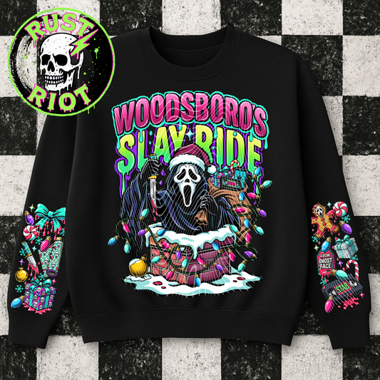 Slay Ride | Neon Horror Christmas Tee Graphic | PNG Digital Download