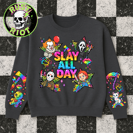 Slay All Day Horror Design | Neon Slasher PNG