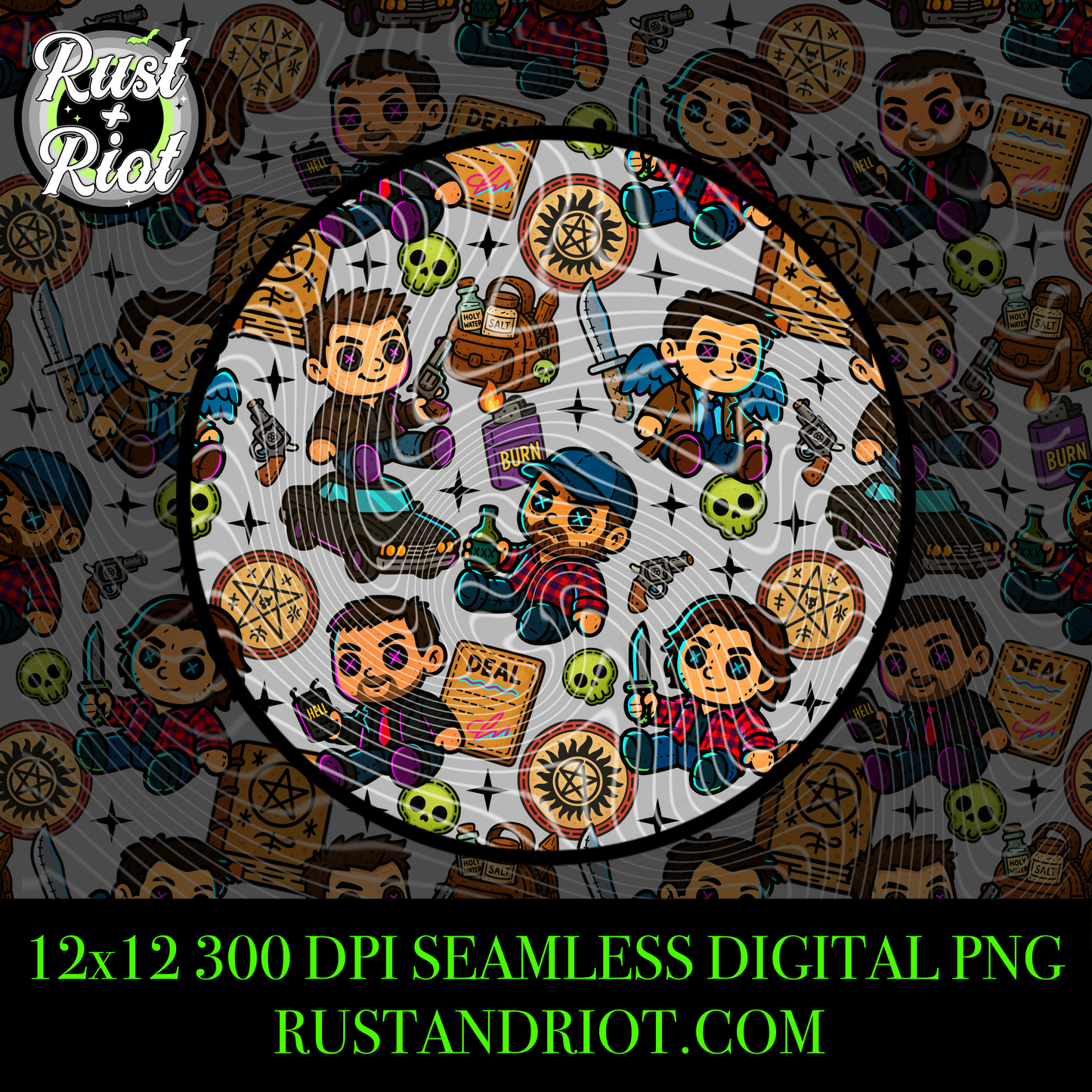 Demon-Slayin’ Plush Seamless Pattern – Cute Paranormal Hunting Squad Design
