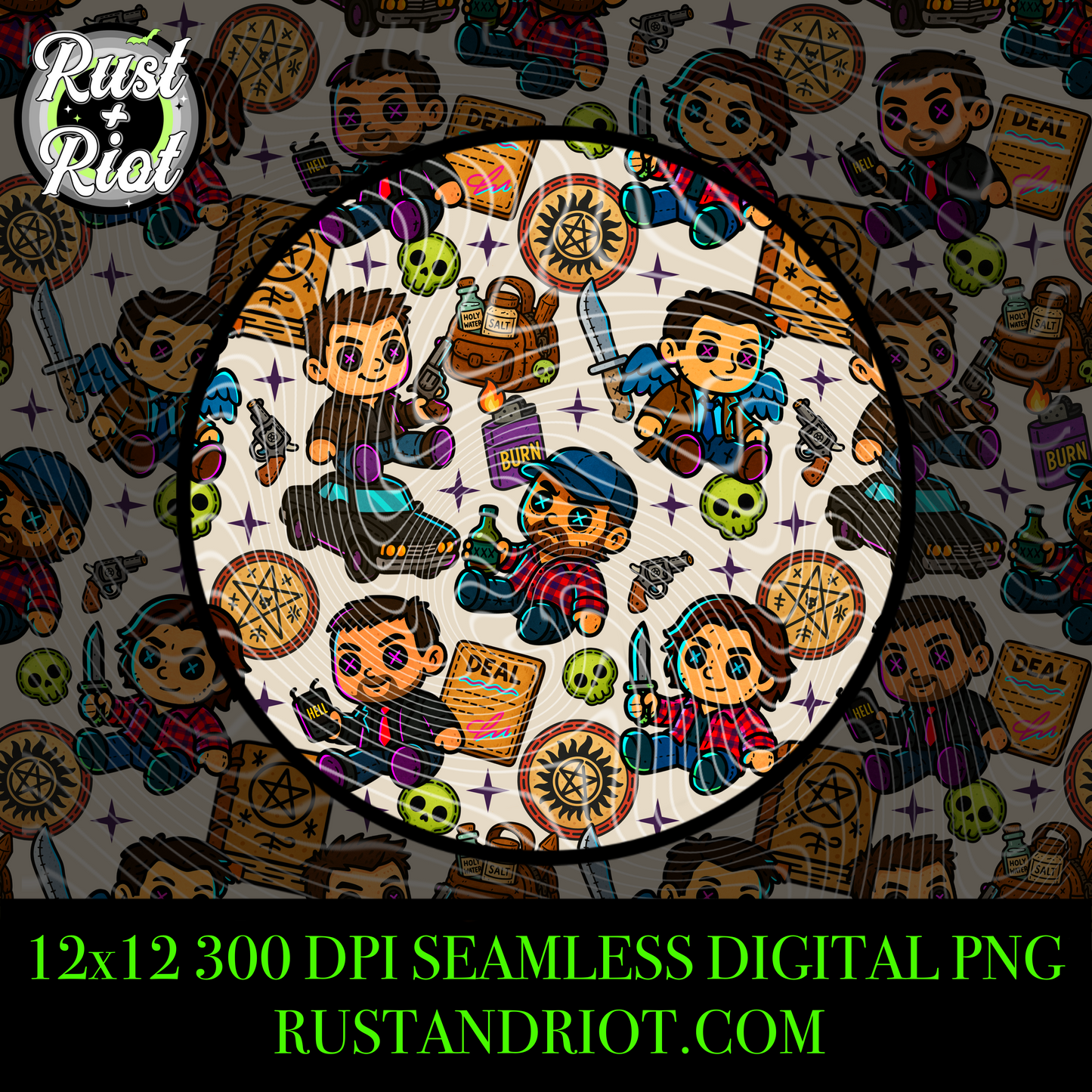 Demon-Slayin’ Plush Seamless Pattern – Cute Paranormal Hunting Squad Design