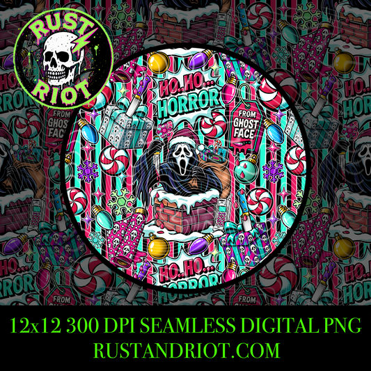 Slay Ride | Neon Horror Christmas Seamless Pattern | Digital Download PNG for Sublimation & Fabric Printing