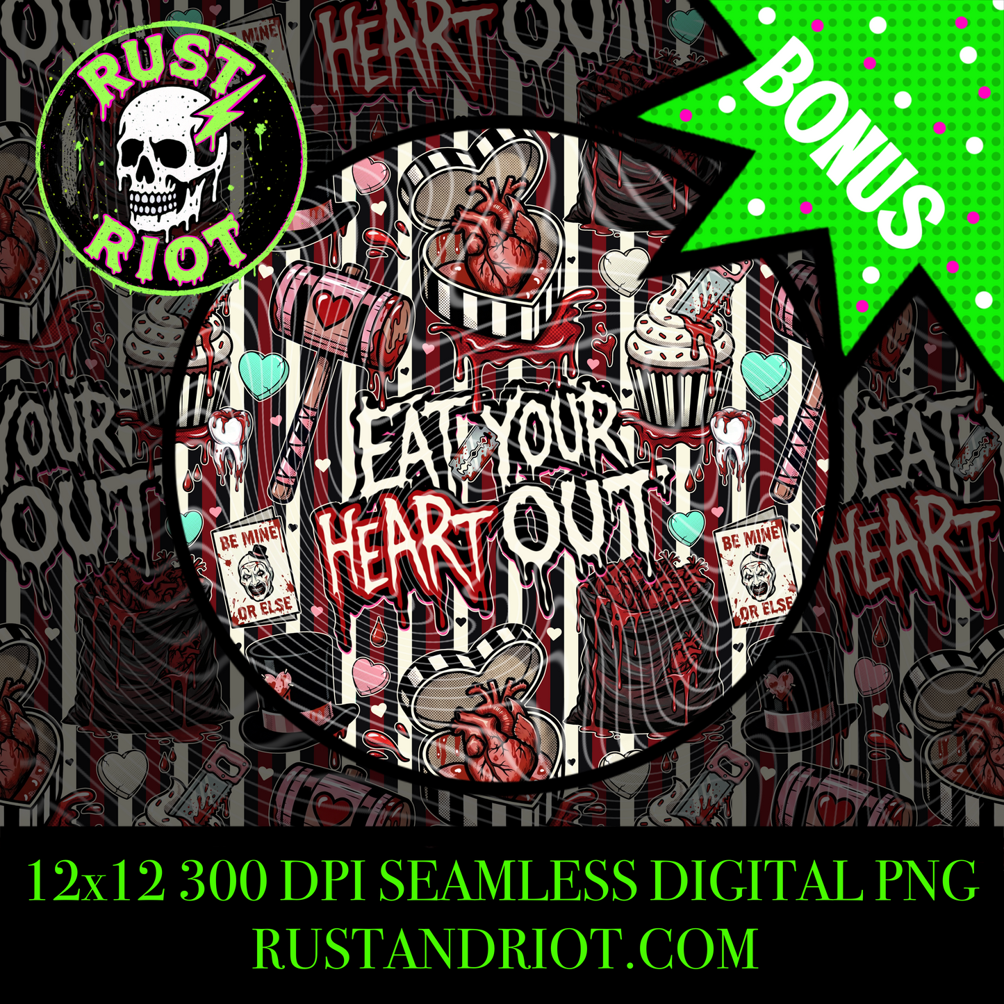 Eat Your Heart Out | Horror Valentine Seamless Pattern | PNG Digital Download