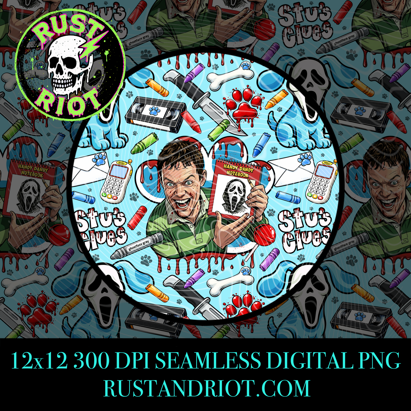 Handy Dandy Horror Seamless Pattern | Retro Cartoon Slasher Parody | PNG Digital Download