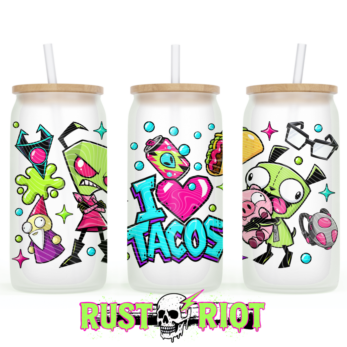 Earth Problems Glass Can Wrap | Neon Alien Sci-Fi | PNG Digital Download
