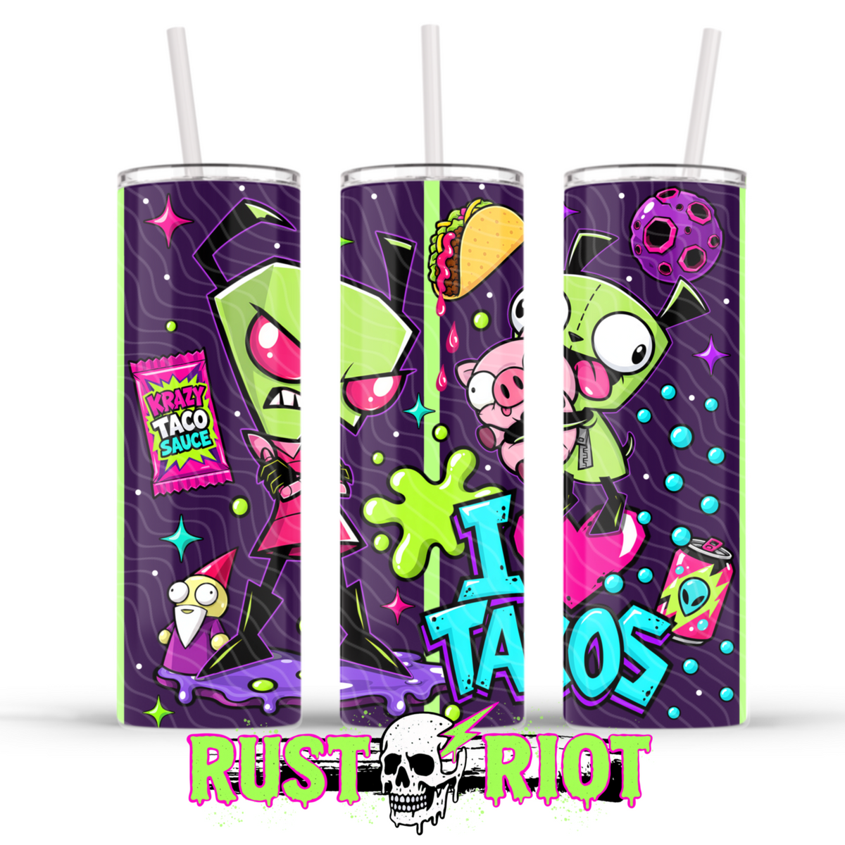 Earth Problems Tumbler Wrap | Neon Alien Sci Fi | PNG Digital Download