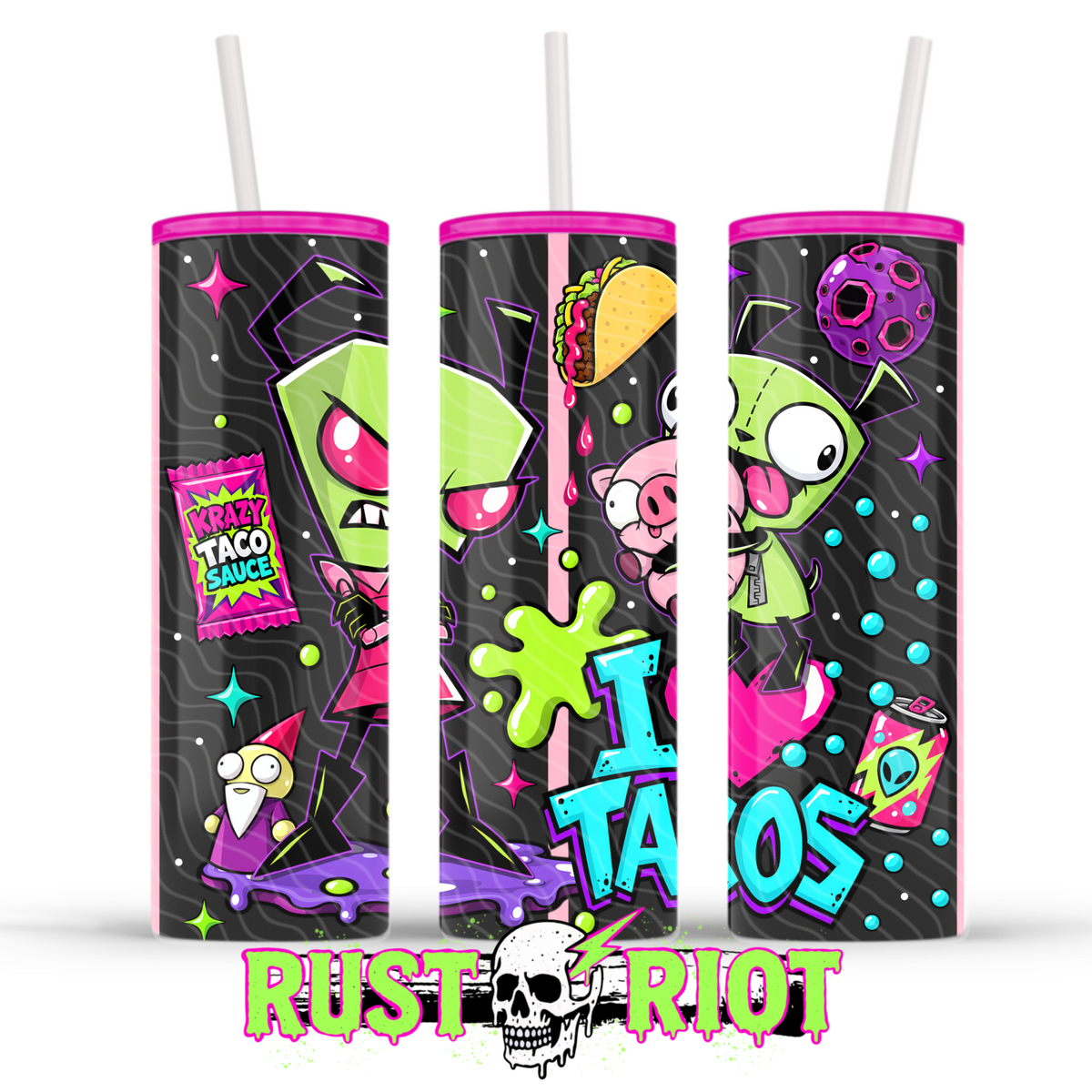 Earth Problems Tumbler Wrap | Neon Alien Sci Fi | PNG Digital Download