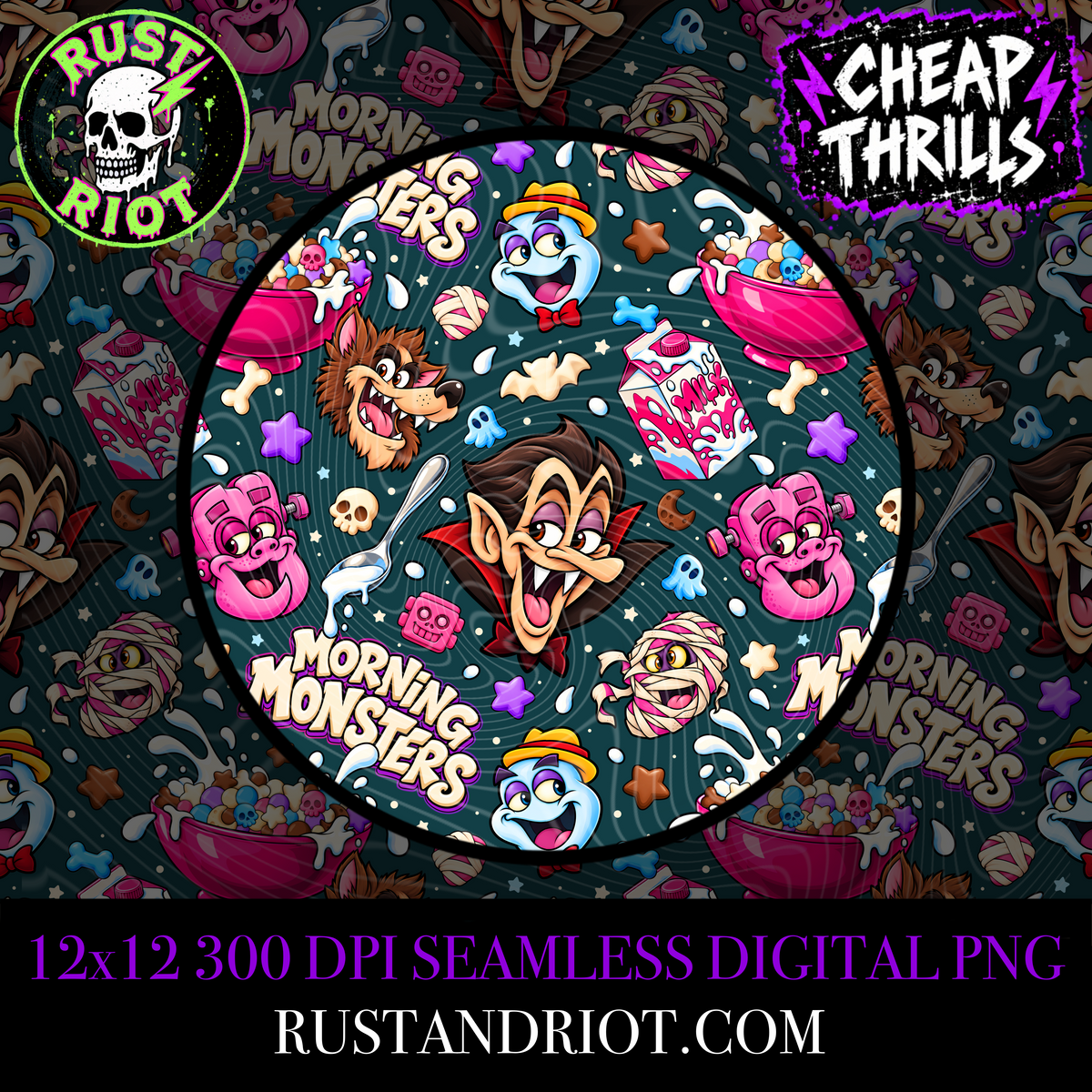 Morning Monsters | Retro Monster Cereal Collection | PNG Digital Download