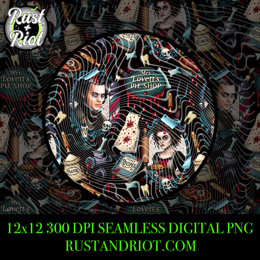 Grindhouse Gourmet - The Barber & The Butcher Seamless PNG - Gothic Repeating Pattern